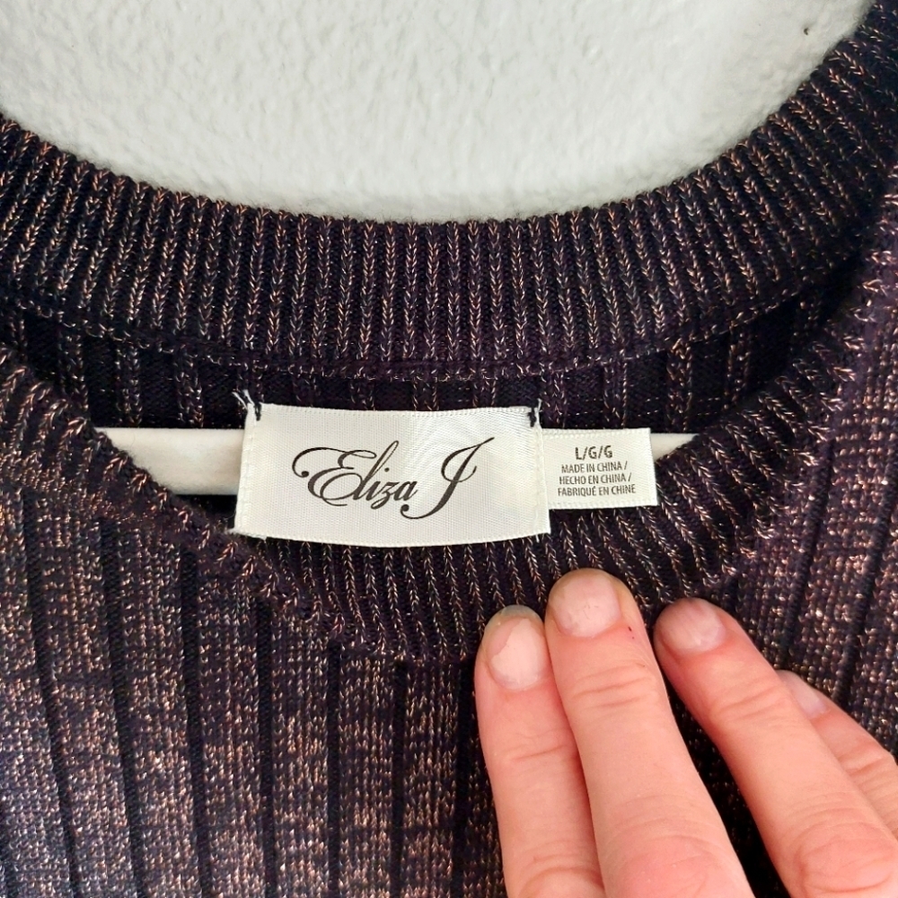 Eliza J Ribbed Fit & Flare Sweater Dress Pink shimmer black size.Large W… - Picture 6 of 10